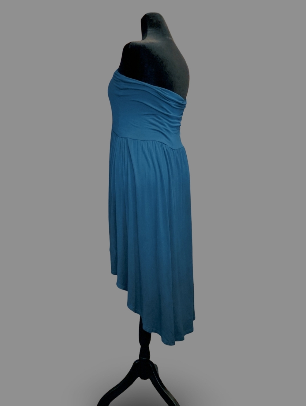 YummyPlus Strapless Hi-Low Teal Dress 2X Plus Knit Pleated Rayon Spandex - Picture 5 of 9